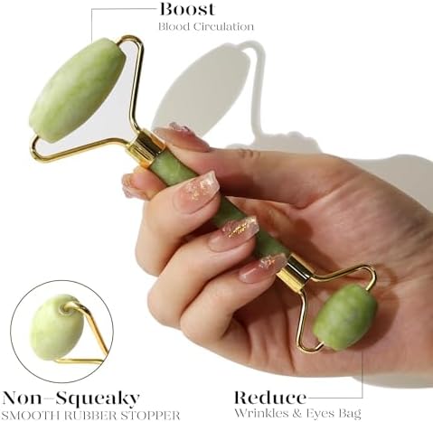 BAIMEI IcyMe Jade Face Roller & Gua Sha, Facial Beauty Skin Care Tools, Self Care Gift for Men Women, Massager for Face, Eyes, Neck, Relieve Fine Lines and Wrinkles - Green