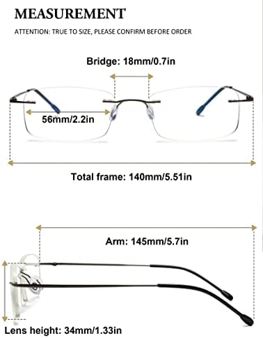 Lanomi Rimless Reading Glasses Blue Light Blocking Ultralight Metal Men Rectangular Reader Aid Anti Blue Eyeglasses