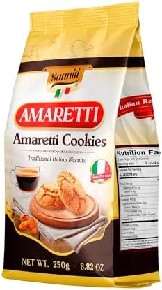 Sanniti Amaretti Italian Cookies, 8.8 oz | Classic Crisp Amaretti Biscuits | Authentic Italian Almond Flavor | Traditional Crunchy Cookie for Coffee, Tea & Desserts [Pack of 6]