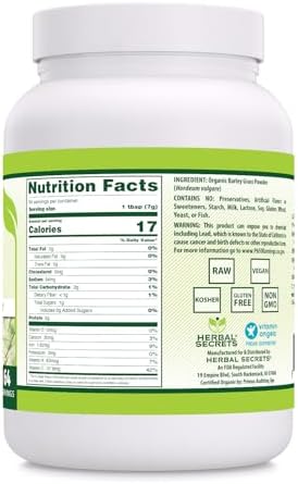 Herbal Secrets Organic Barley Grass 16 Oz | Non-GMO | Gluten Free | Made in USA