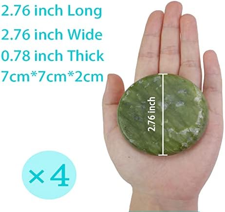4Pcs Hot Massage Stones Set Natural Green Jade Heated Warmer Stone for Spa Massage (7 * 7CM)