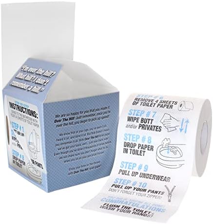Over the Hill Toilet Paper - Funny Gag Gifts for Men & Old People - Birthday Party Supplies for 40th, 50th, 60th, 70th - Novelty Toilet Roll Joke Gifts for Him, Dad, Brother, Adults - Laughing Smith