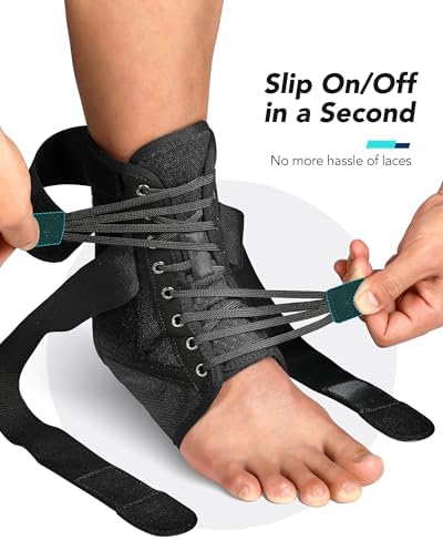 Quick Lace Up Ankle Brace for Women Men with Removable Side Splints, Adjustable Ankle Support for Sprained Ankle Injury Recovery, Ankle Stabilizer for Basketball Volleyball Tennis, FSA Eligible