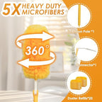 NEWE Dusters for Cleaning with 20 Refills for Flash, Dust Magnet with 1 Handle, 360 Degree Heavy Duty Microfibers Dusting Kit for Cleaning Blinds Bookshelf Furniture (Yellow)