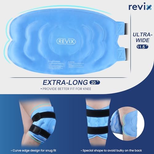 REVIX 20‘’ XXXL Knee Ice Pack Wrap Around Entire Knee, Extra Large Ice Pack for Knee Meniscus Tear and Arthritis, Cold Compress Therapy, Reusable Ice Wraps for Back, Shoulder, Post-Workout Recovery
