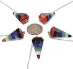 Justinstones 7 Chakra Gemstone Rock Crystal Hexagonal Pointed Reiki Chakra Pendant Pendulum