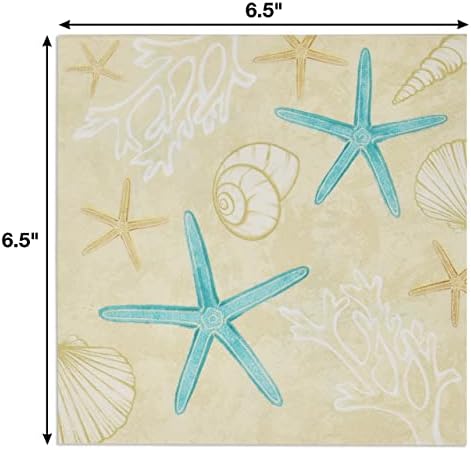 Gift Boutique 100 Starfish and Seashells Luncheon Napkins Disposable Paper Beach Sea Shell Star Fish Lunch Napkin for Tropical Coastal Party Supplies