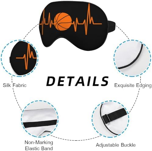 Basketball Heartbeat Eye Mask Sleeping Mask Excitement Sport Orange Black Sleep Masks Silky Soft Eye Cover for Women Men Shading Blindfold for Air Travel Sleeping