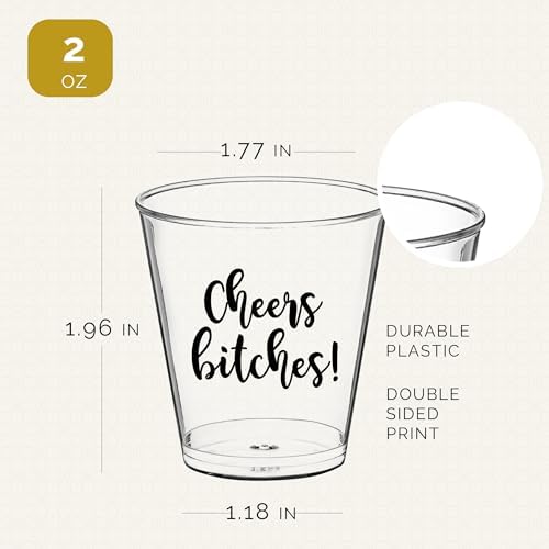 Cheers Bitches Bachelorette Shot Glasses – 100 PCS 2oz Each - Girls Night, Bachelorette Decorations, Ladies Night Favors, and Bridesmaid Party Supplies