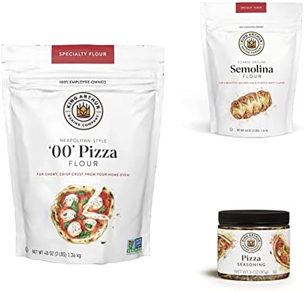 King Arthur Baking Company Ultimate Pizza Night Bundle, Contains One of Each: 00 Pizza Flour 3lb bag, Semolina Flour 3lb bag, Pizza Seasoning 3 Ounce Jar, Perfect for Homemade Pizza
