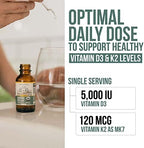 Organic Plant D3 + K2 (5000 iu D3) - All-Trans MK7 from MenaQ7 (120 mcg K2) - 100% Organic & Plant-Based Sublingual D3 Drops (Cholecalciferol), 100% Vegan - Supports Immunity, Bone(1oz)