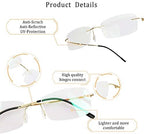 LifeArt Blue Light Blocking Computer Reading Glasses,Men's and Women's Rimless Frame (Golden, No Magnification)