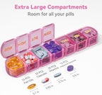 Large Pill Organizer Weekly - SHIJOINYU 7 Day Pill Box with Easy-Open Design, Daily Medicine Pill Organizer for Vitamins, Supplements, Fish Oils and Medications - Pink