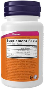 NOW Supplements, Folic Acid 800 mcg + B-12 (Cyanocobalamin) 25 mcg, B Complex Vitamin, 250 Tablets