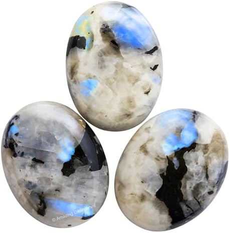 Amazing Gemstone Rainbow Moonstone Crystals and Healing Stones - Large Palm Stone Crystals Piedra - Crystal for Good Luck, Positive Energy, Meditation - Unique Stocking Stuffers Gifts for Women, Men