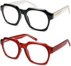 AMOMOMA 2 Pack Retro Square Reading Glasses for Women Men,Spring Hinge Blue Light Computer Reader Frame AM6190