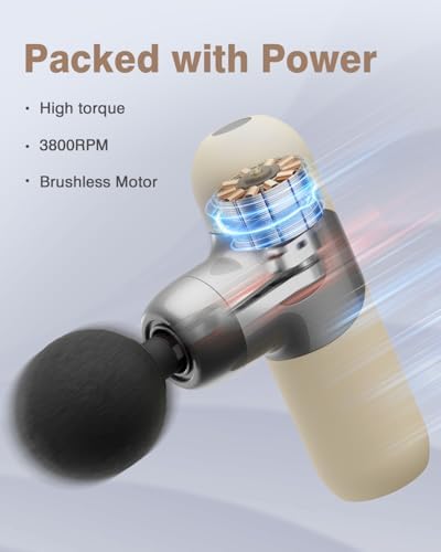 Morelax Mini Massage Gun Deep Tissue, Portable Percussion Muscle Massager for Whole Body Pain Relief, Electric Handheld Sport Massager with 6 Massage Heads 4 Speed, Best Gift (Silver Beige)