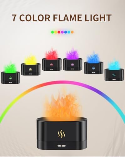 Flame Effect Essential Oil Diffuser, 180ml Ultrasonic Aromatherapy Humidifier, 7 Color Changing Lights with Ultra Quiet, Auto Shut-Off, Valentine's Day Gift for Bedroom Home Office and Yoga (Black)