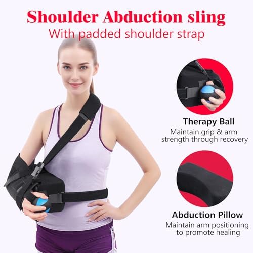 Shoulder Abduction Sling - Immobilizer for Injury Support - Pain Relief Arm Pillow for Rotator Cuff with Removable Wedge Abduction Pillow and Stress Ball, Subluxation, Surgery, Dislocated, Broken Arm