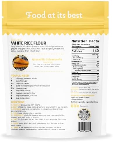 Quay Naturals Organic White Rice Flour, 2 lb, Finely Milled for Baking & Cooking - Gluten Free, Non GMO