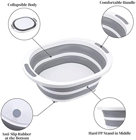 Collapsible Dishpan 7.5L Plastic Sink Dish Basin Cutting Board Foldable Food Tub for BBQ Picnic Camping Portable Washing Dishes Basket Space Saving Gray