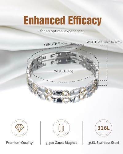 Jecanori Ultra Strength Magnetic Bracelet for Women, Women's Effective Titanium Steel Magnetic Bracelet with 3500 Gauss Magnets, Jewelry Gift with Sizing Tool