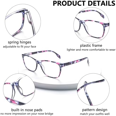 CLASAGA Progressive Multifocus Reading Glasses for Women, Pattern Print Blue Light Block Stylish Ladies Computer Readers