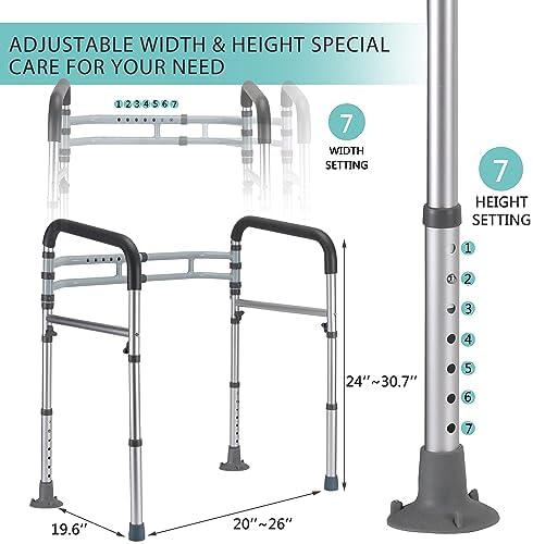 Toilet Safety Rails, Adjustable Toilet Frame for Elderly, Seniors, Handicap & Disabled, Foldable Handicap Toilet Handles Fit Any Toilets (Gray)