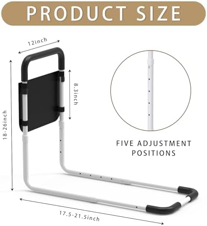Bed Rails for Elderly Adults Safety, Bed Handle Bedside Assist, Adult Bed Rails for Seniors, Adjustable Bed Bar with Storage Pocket & Fixing Strap, Bed Cane Fits Twin, Queen, Full, King Bed