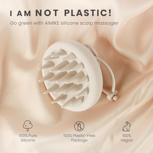 AIMIKE Scalp Massager Shampoo Brush, Soft Silicone Scalp Scrubber, Scalp Brush/Exfoliator for Washing Hair Dandruff, Scalp Massager Hair Growth Stimulator, Wet Dry Scalp Hair Scrubber - Oatmeal