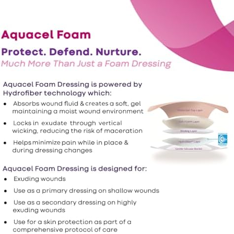 ConvaTec AQUACEL Foam 4"x4" Wound Dressing with Silicone Gel Adhesive, Waterproof, Flexible, Medical Grade with Hydrofiber Technology, Sterile, Square, 10ct Box