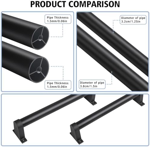 Industrial Stair Railing Metal Hand Rails for Indoor Stairs Wall Mount Staircase Handrails 1.5" Pipe Stair Handrail for Steps Black Aluminum Stairway Railing for Outdoor & Indoor Stairs 5ft