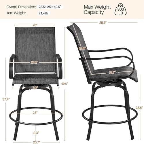 Yaheetech Patio Swivel Barstools Outdoor Chairs Set of 4, High Bistro Stools Outdoor Furniture, All-Weather Patio Stools for Outside, Beach, Lawn, Poolside and Garden, Black