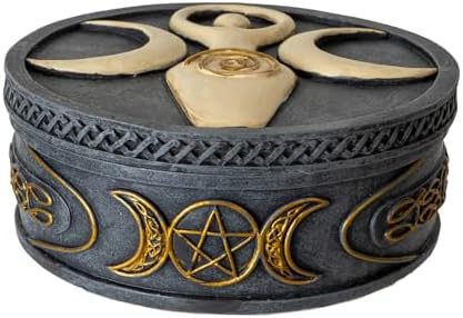 Pacific Giftware Spiral Goddess Round Box with Triple Moon Symbol Ideal for Storing Jewelry Crystals or Personal Items in a Mystical and Elegant Design
