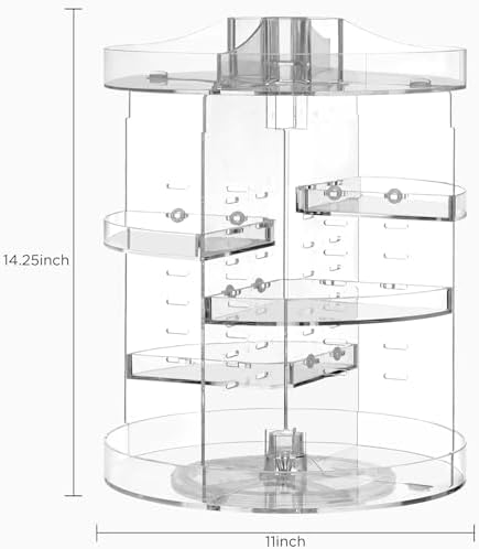 HBlife 360 Rotating Makeup Organizer Plus Size Adjustable Carousel Large Capacity Revolving Perfume Organizer Skincare Organizers Cosmetic Storage Spinning Holder for Vanity, Clear