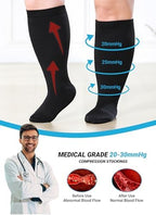 Plus Size Compression Socks 20-30mmHg Wide Calf for Men Women, Extra Large Compression Stockings Support for Running, Travel, Nurses, Pregnancy (3 Pairs)