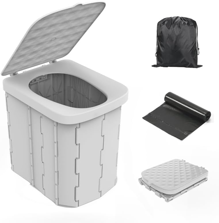 Portable Camping Toilet for Adults XL Portable Folding Toilet with Lid,Travel Portable Potty for Adults,Porta Potty Car Toilet, Grey