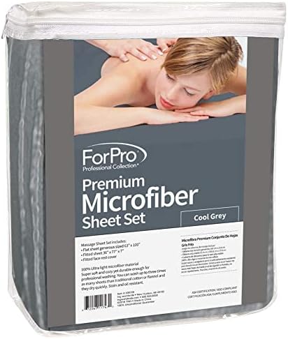 ForPro Professional Collection Premium Microfiber 3-Piece Massage Sheet Set, Cool Grey, Ultra-Light, Stain, and Wrinkle-Resistant, Includes Flat, Fitted Sheet and Massage Face Rest Cover