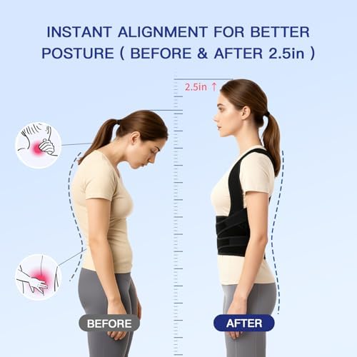 Posture Corrector for Women & Men, Back Brace Straightener with Adjustable Support, Relief for Neck/Shoulder/Back Pain, Scoliosis & Hunchback Correction, Breathable Mesh Design
