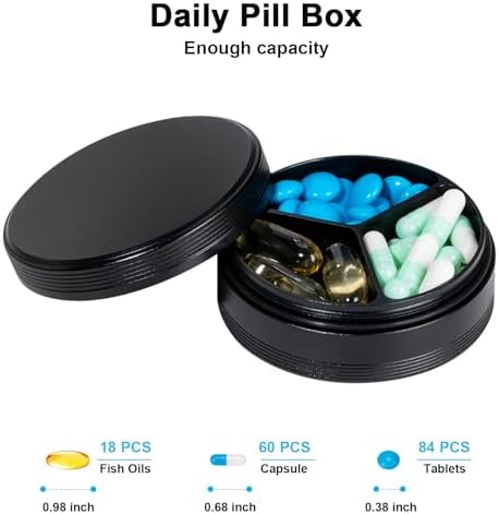 Metal Pill Case 3 Compartment - Waterproof Pocket Purse Pill Box Aluminium Travel Pill Container Medicine Organizer Portable Daily Pill Holder for Vitamins Medication Fish Oils