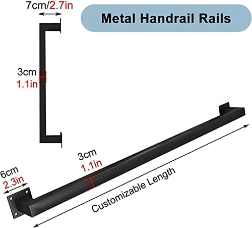 Metal Industrial Pipe Stair Handrail, 1ft-20ft Staircase Handrail, Black Galvanized Industrial Pipe Railing Indoor&Outdoor Stair Railing/Safety Handle with Wall Mount Support(2ft/60cm)