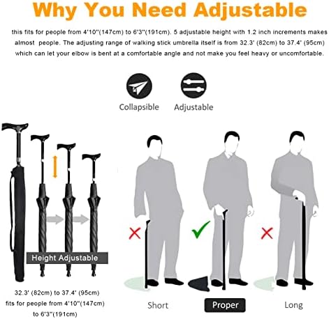 Walking Cane Umbrella 2-in-1 Windproof Walking Sticks Crutch Umbrella,Heavy Duty Frame,Lightweight - Umbrella Cane,Great gift for Birthday,Christmas,Father's Day,Men,Women