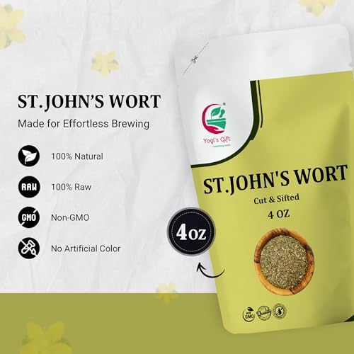 St Johns Wort 4 oz – St. John's Wort Herb Cut & Sifted – Saint John's Wort Loose Herb for Herbal Tea – Dried St John Wort – By Yogi’s Gift®