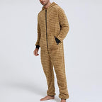 Lu's Chic Men's Hooded Onesie Pajamas Lightweight Fuzzy Fleece Zip Up Jumpsuit Long Sleeve Long Pants One Piece Pjs