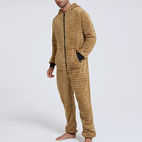 Lu's Chic Men's Hooded Onesie Pajamas Lightweight Fuzzy Fleece Zip Up Jumpsuit Long Sleeve Long Pants One Piece Pjs
