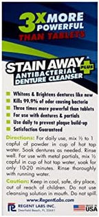 Stain Away Plus, Denture Cleanser, 80 Cleanings, 8.1 oz, 5-Minute Fast Action, 3X More Powerful (Pack of 6)