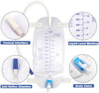 3 Pack Catheter Bags, Premium Easy-Tap Leg Bag Urinary Drainage Bag, 32 Oz with 3 18” Tubing, Anti-Reflux Valve, with Cloth Straps to Attach to Your Foot, Advanced Flip Drain for EZ Disposal