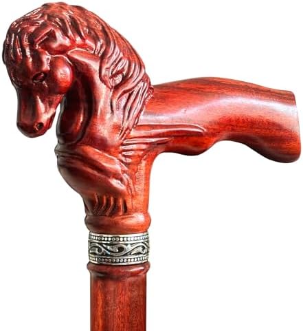 Wood Walking Cane, Elegant Hand-Carved Horse Head Wooden Walking Cane for Men and Women, Handmade Stylish Canes for Seniors, Light Stable High-end Canes Suitable for Gift Giving