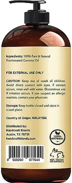Handcraft Blends Fractionated Coconut Oil - 16 Fl Oz - 100% Pure and Natural - Premium Grade Carrier Oil for Skin, Hair and Body - Massage - Hair Tonic