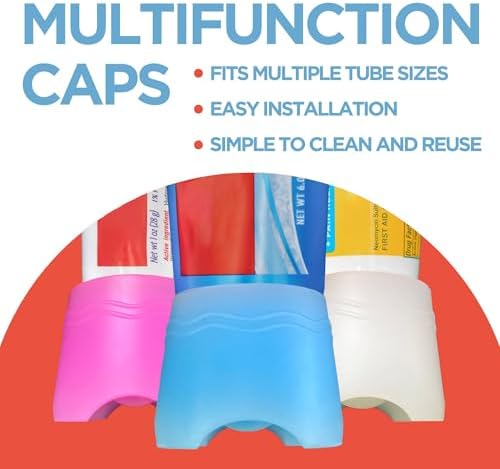 Chrome Cherry SqueezMe Self-Closing Toothpaste Caps, Silicone Lid for Kids & Adults, No Mess Toothpaste Dispenser, Easy Squeezer Cap for Tubes, Bathroom Accessory, Self-Standing Mix, Pack of 3